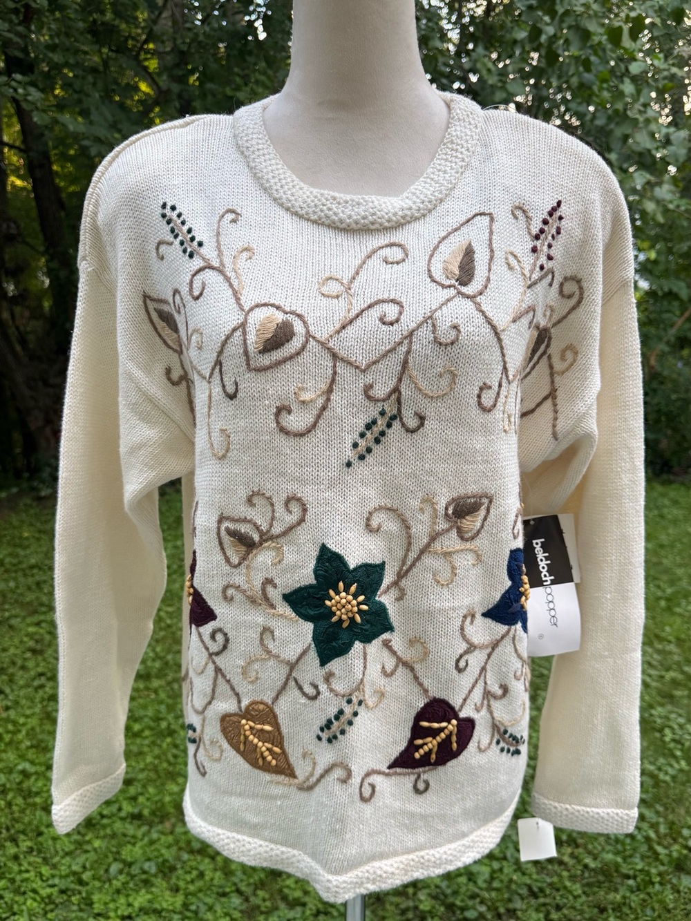 GRANDMA CORE Beldoch Popper Vintage Cream Crewneck Knit Pullover Sz M NWT